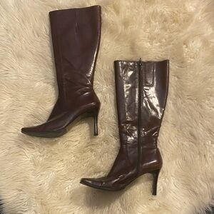 Vintage NINE WEST Brown Leather Knee-High Boots W/manmade liner/heel (*see more)